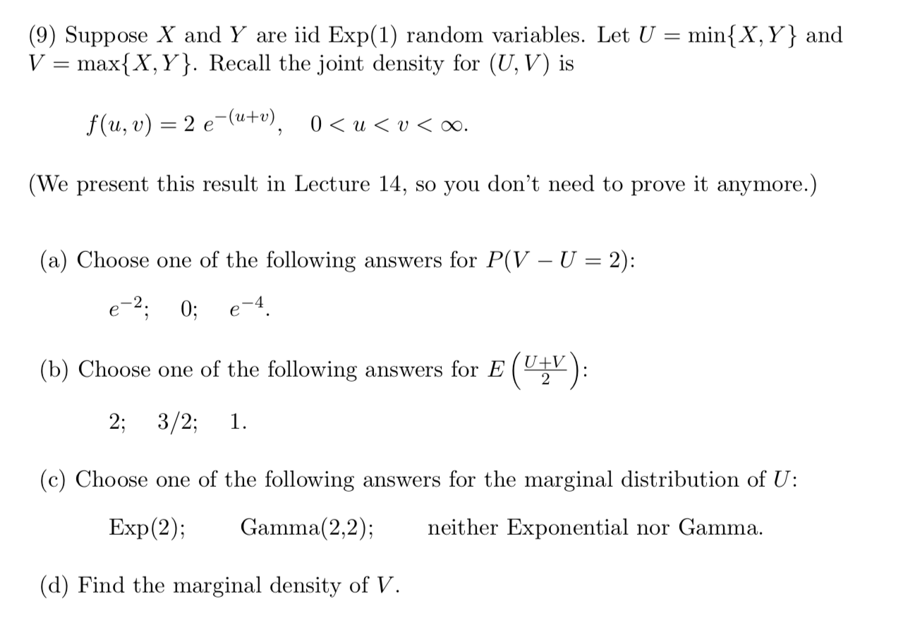 Solved 9 Suppose X And Y Are Iid Exp 1 Random Variable Chegg Com