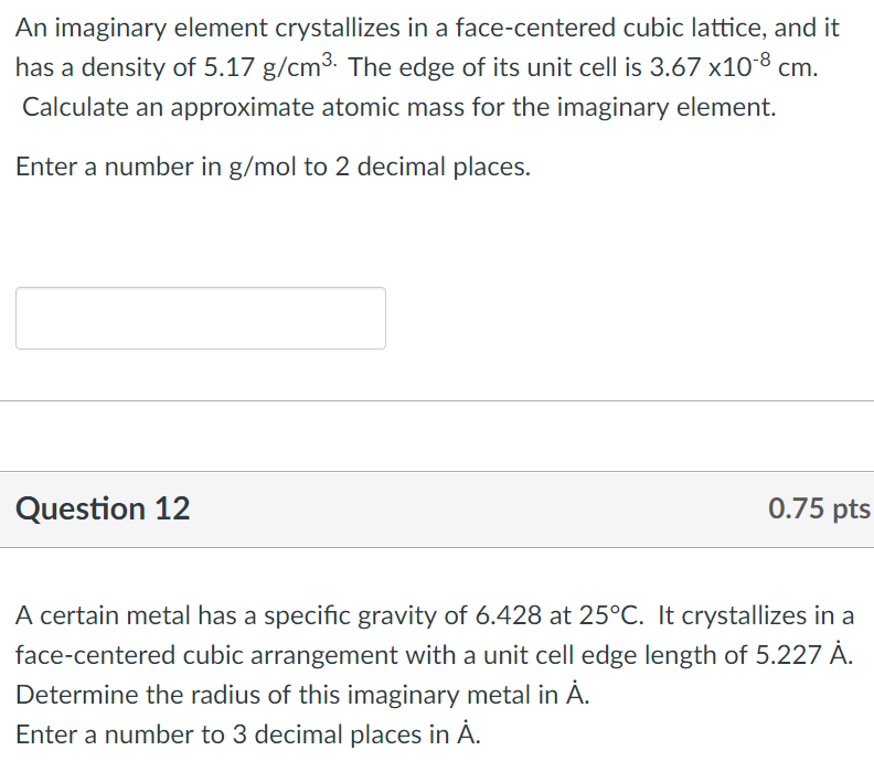 Solved An imaginary element crystallizes in a face-centered | Chegg.com