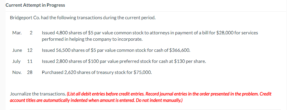 Solved Bridgeport Co. had the following transactions during | Chegg.com