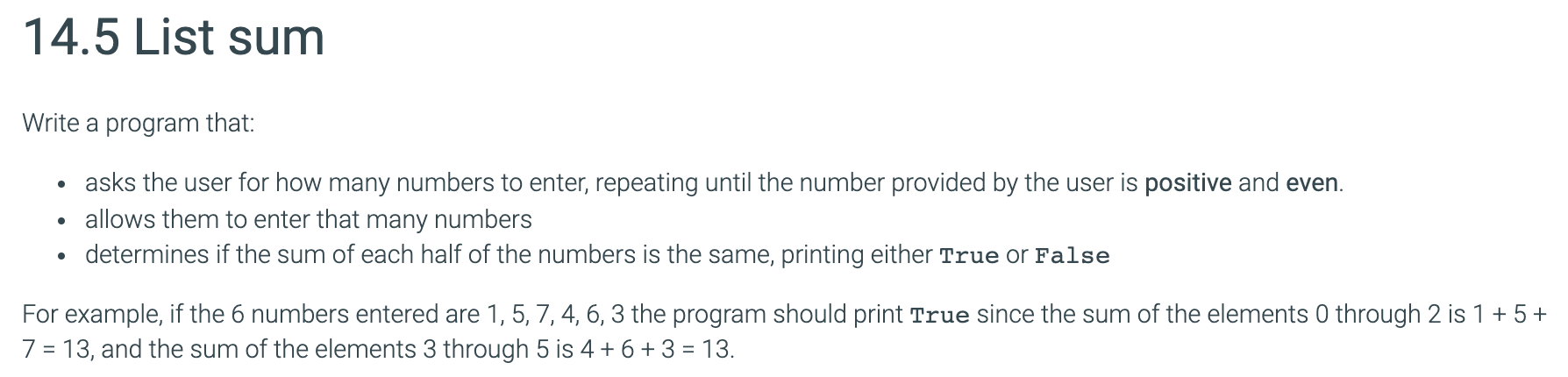 Solved 14.5 List sum Write a program that: . asks the user | Chegg.com