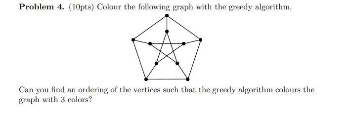 Solved Problem 4. (10pts) Colour the following graph with | Chegg.com