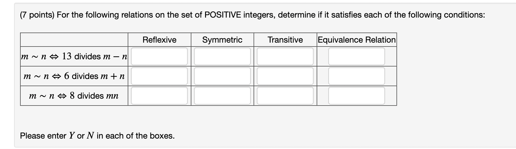 Solved (7 Points) For The Following Relations On The Set Of | Chegg.com