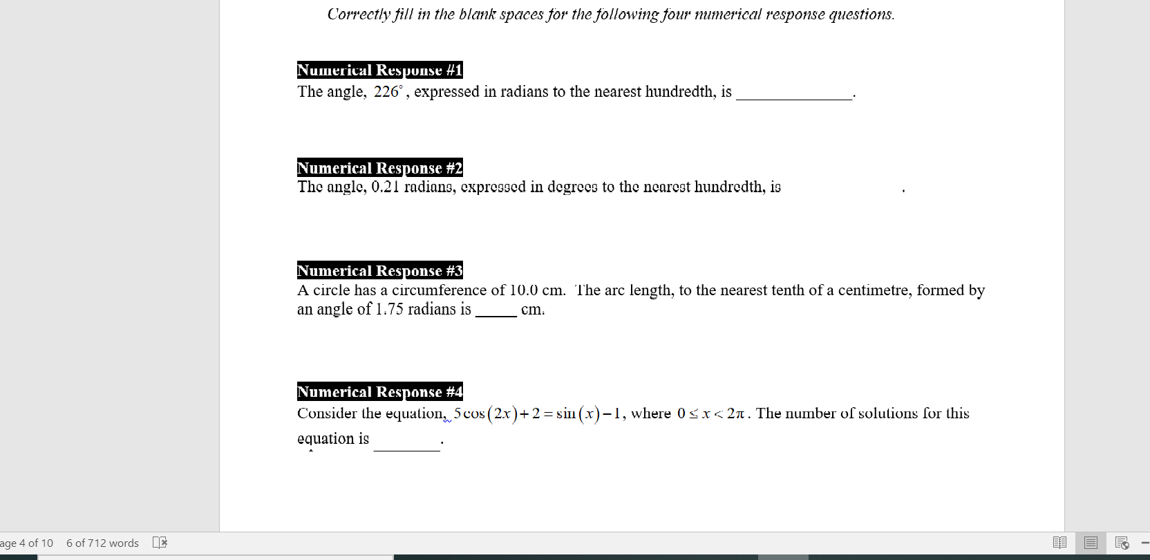 Solved Correctly fill in the blank spaces for the following | Chegg.com