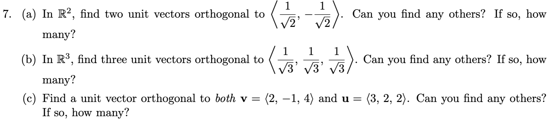 Solved ONLY B AND C PLEASE(b) ﻿In R3, ﻿find Three Unit | Chegg.com