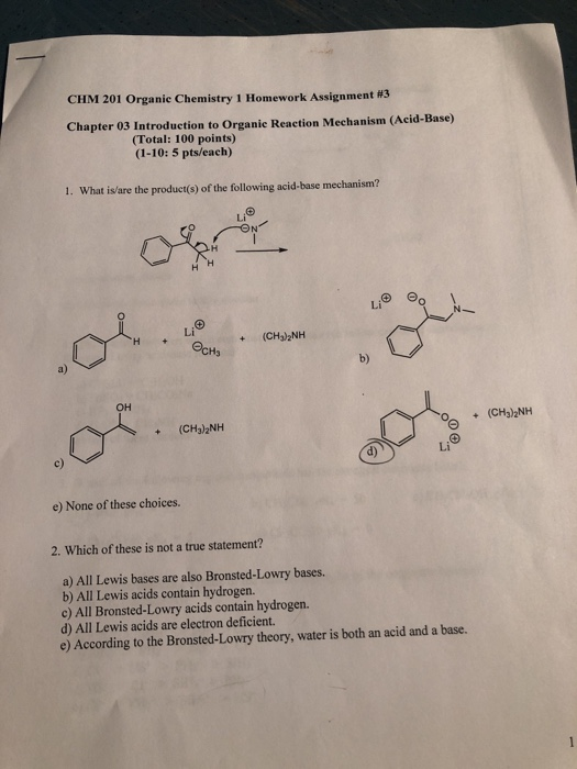 Solved Chm 201 Organic Chemistry 1 Homework Assignment 3 5639