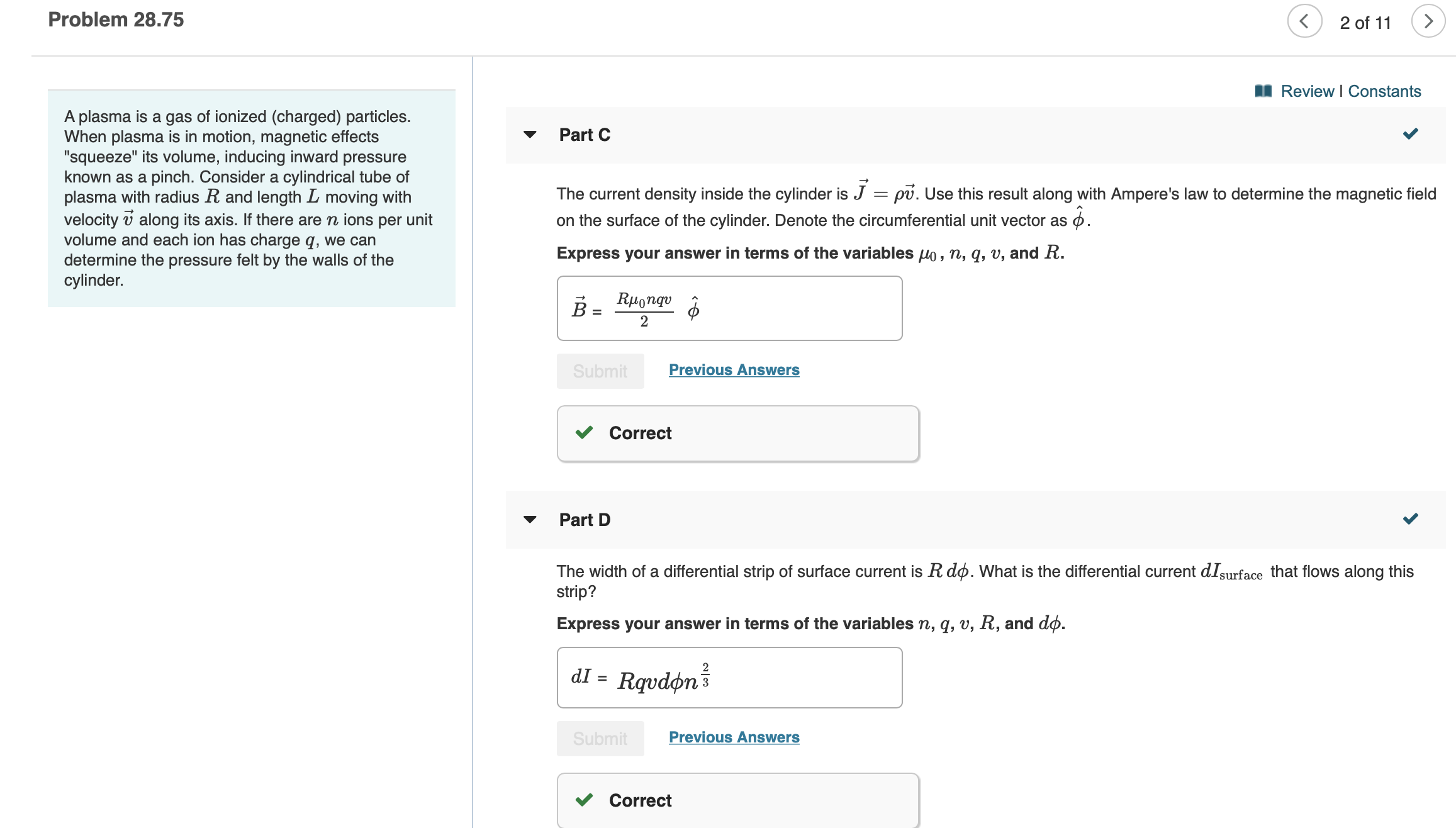 Solved Problem 28.75 2 of 11 Review Constants Part A A | Chegg.com