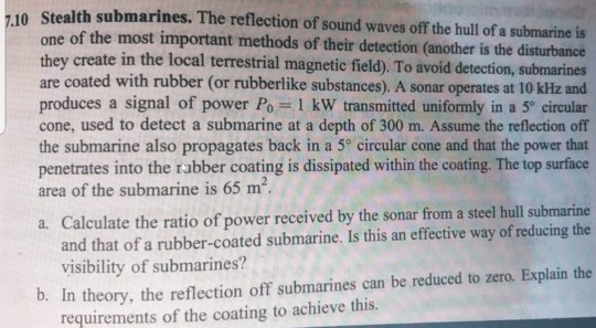 Submarine Reflection 10 Stealth submarines. The reflection of sound waves | Chegg.com