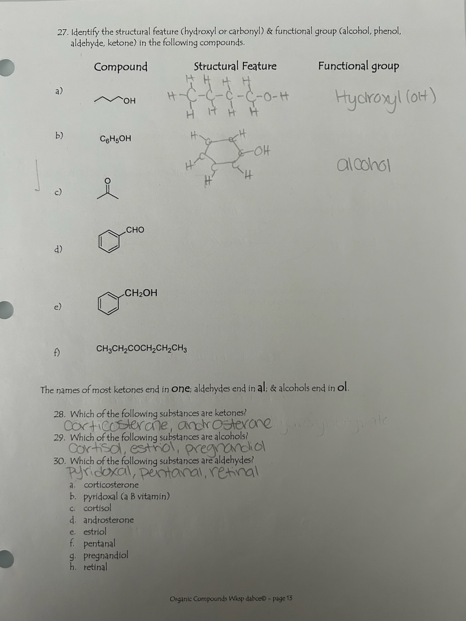 Solved Identify The Structural Feature (hydroxyl Or 