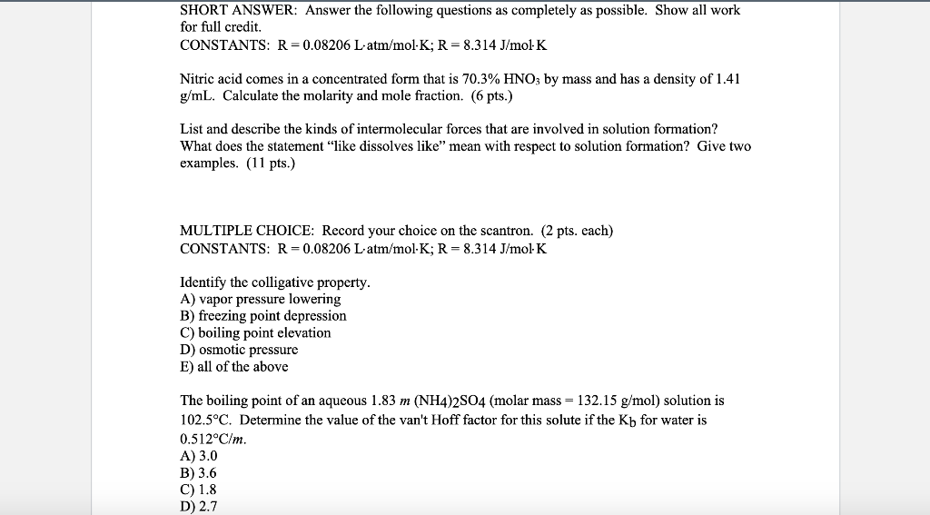 Solved SHORT ANSWER: Answer the following questions as | Chegg.com