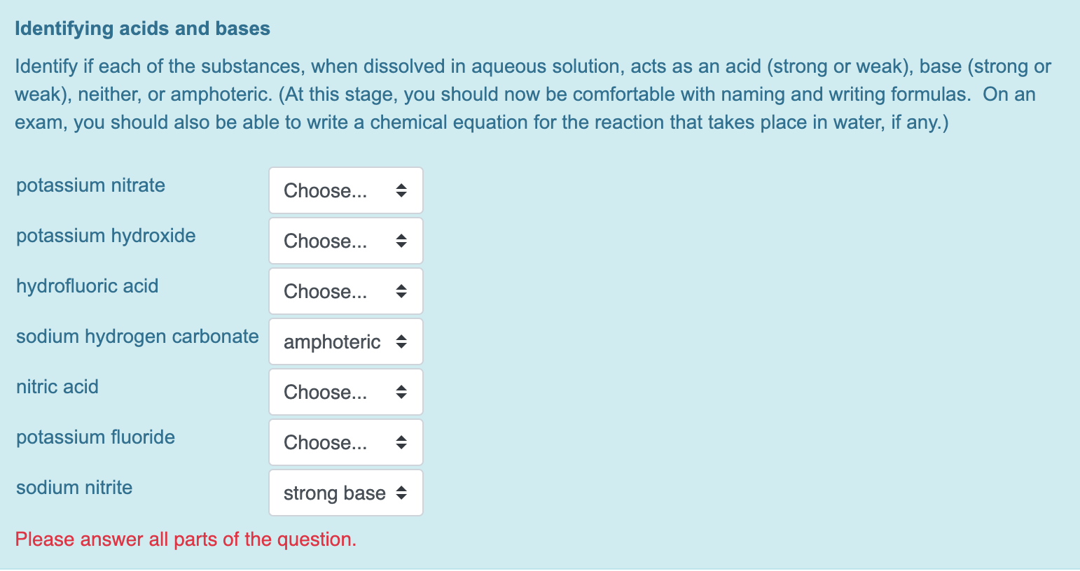 Solved Identifying acids and bases Identify if each of the