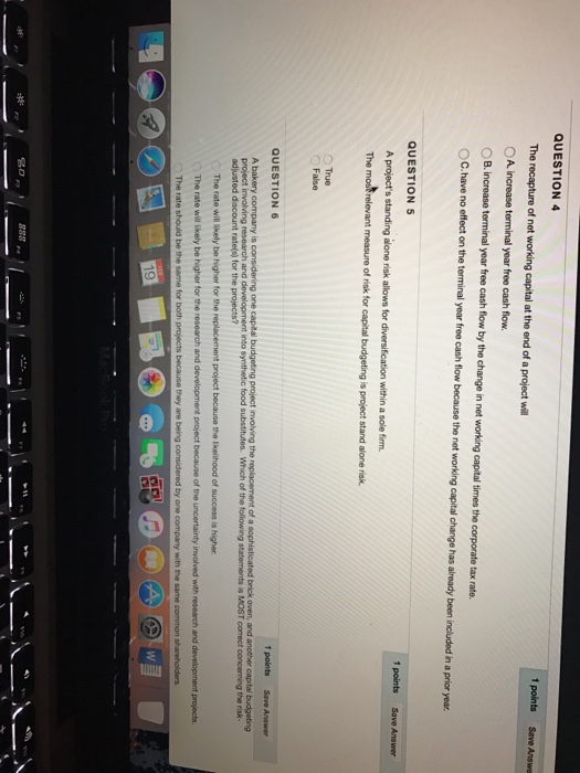 Solved The recapture of net working capital at the end of a