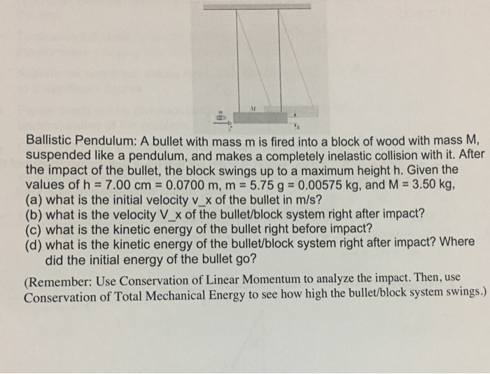 Solved 10 Ballistic Pendulum: A bullet with mass m is fired | Chegg.com
