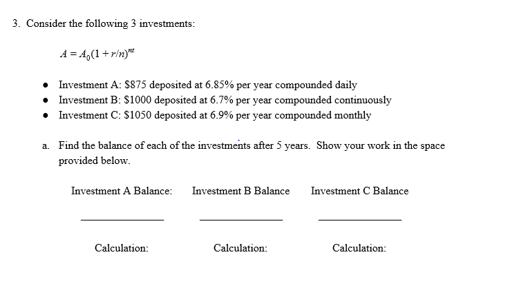 Solved 3. Consider The Following 3 Investments: A = | Chegg.com