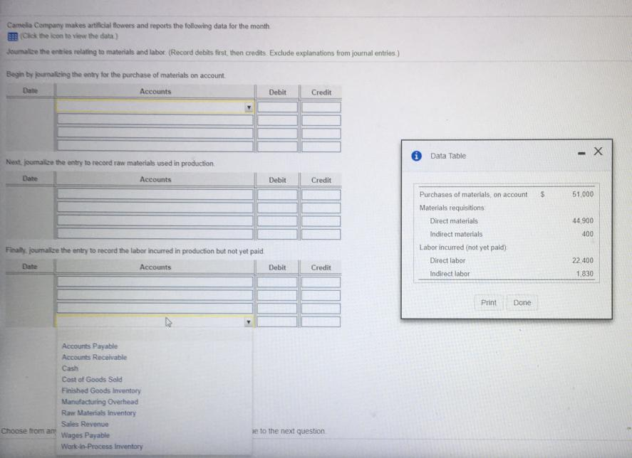 Solved Came Company makes artificial flowers and reports the