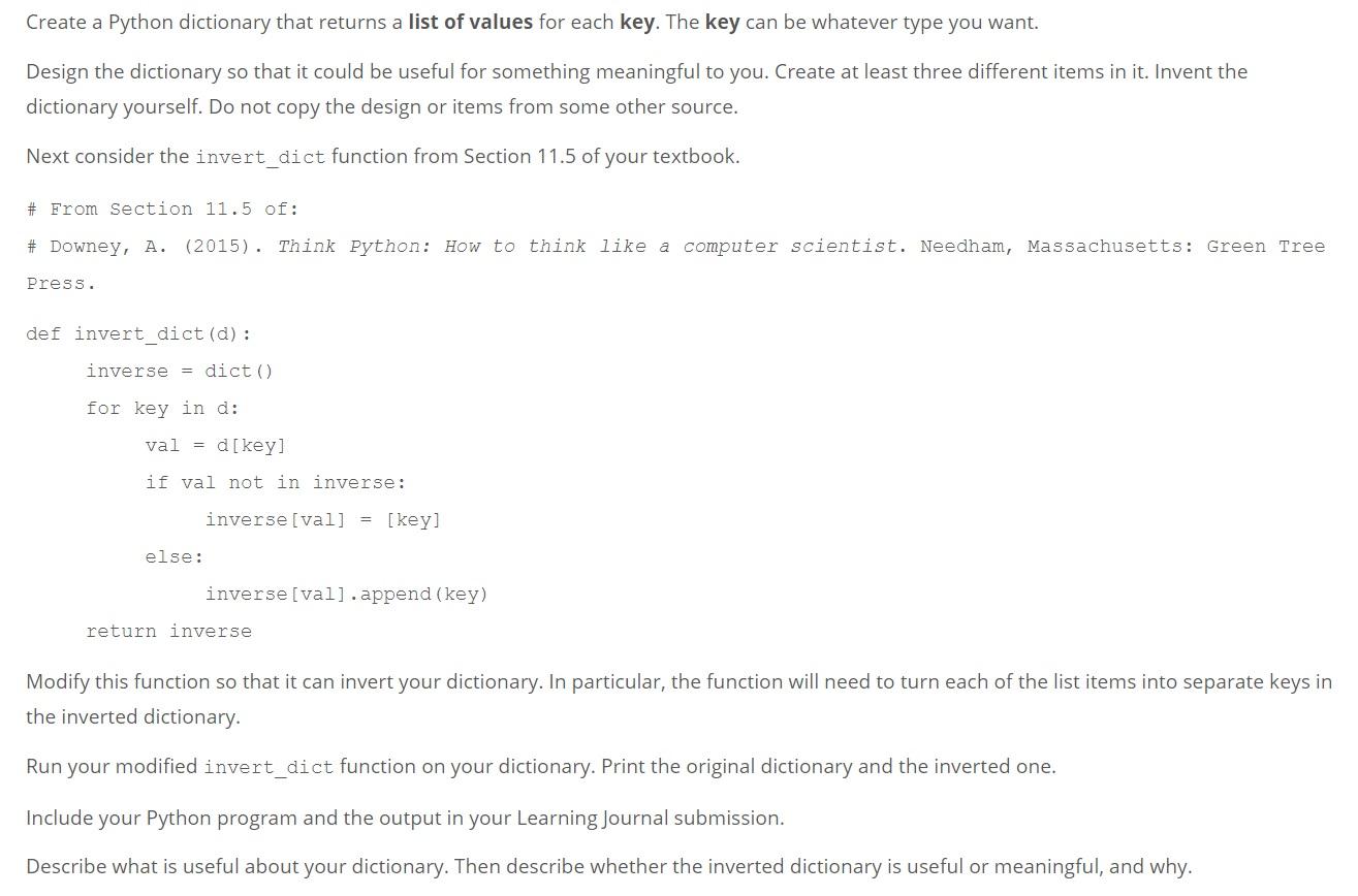 Solved Please create any kind of dictionary to fulfill | Chegg.com
