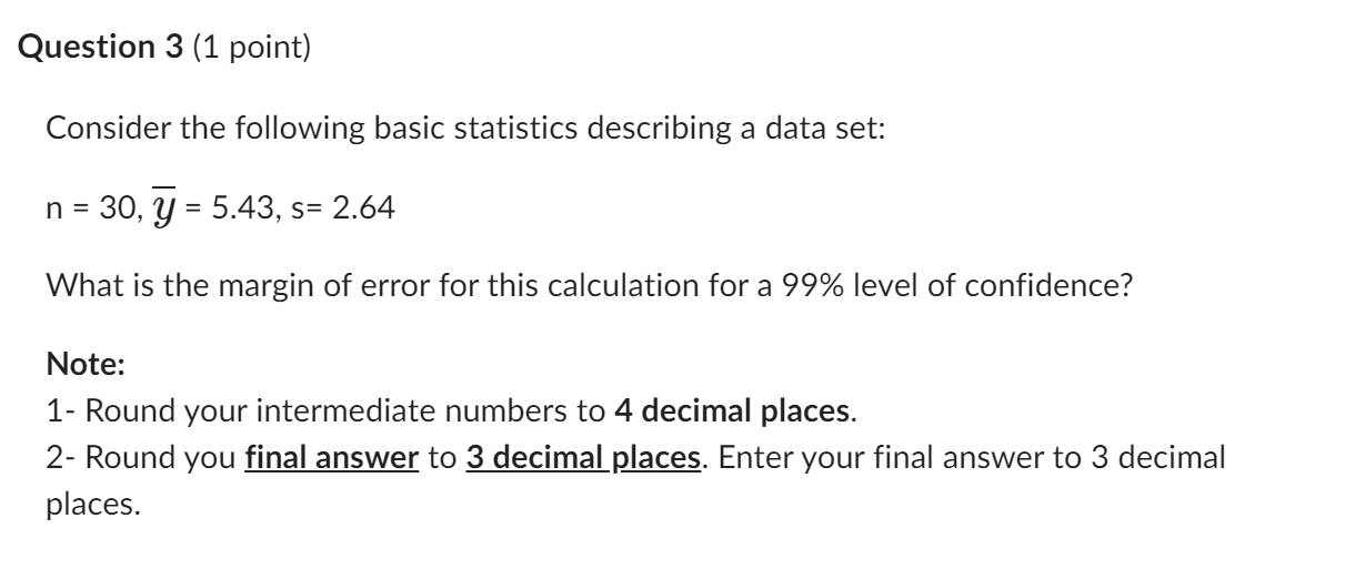 Solved Consider the following basic statistics describing a | Chegg.com ...