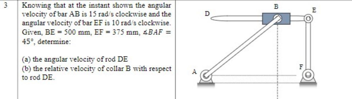 Solved 3 Knowing that at the instant shown the angular | Chegg.com