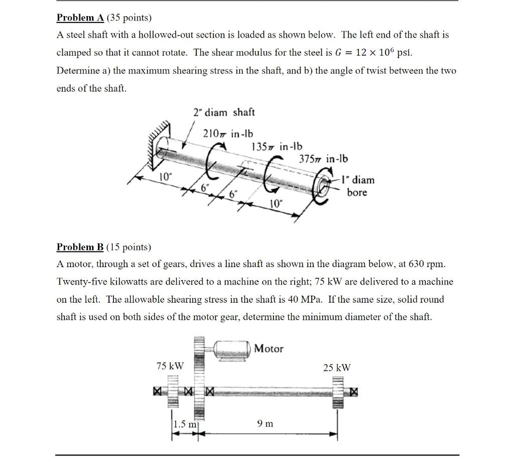 Solved Problem A ( 35 points) A steel shaft with a | Chegg.com