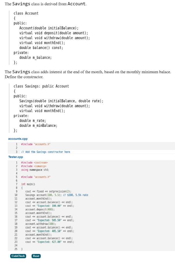 Solved The Savings Class Is Derived From Account. Class | Chegg.com