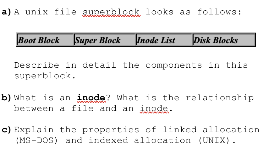 Solved a) A unix file superblock looks as follows Describe