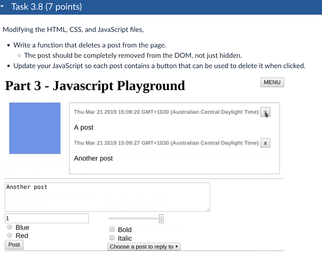 Task 3.8 (7 points) Modifying the HTML, CSS, and | Chegg.com