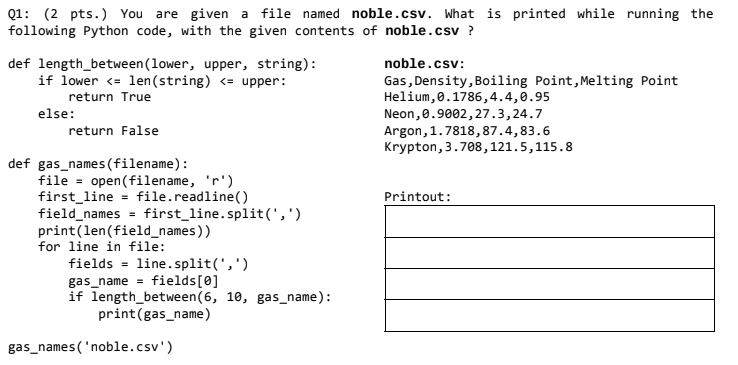 ler Opdagelse nakke Solved Q1: (2 pts.) You are given a file named noble.csv . | Chegg.com