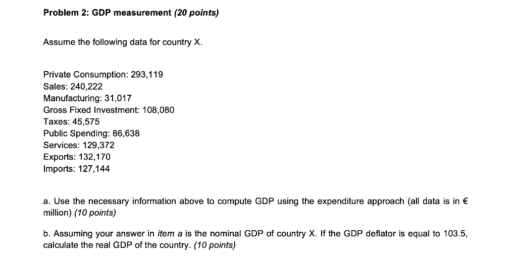 Solved Problem 2: GDP measurement (20 points) Assume the | Chegg.com