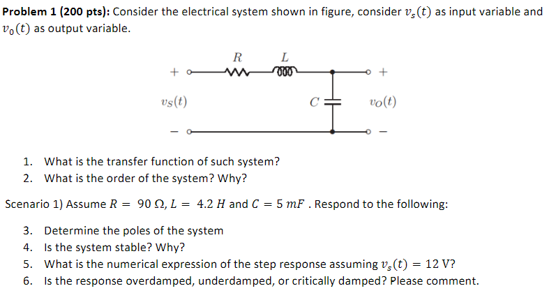 Solved Problem 1 (200 pts): Consider the electrical system | Chegg.com