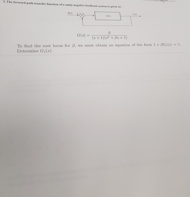 Solved 1. The Forward Path Transfer Function Of A Unity | Chegg.com