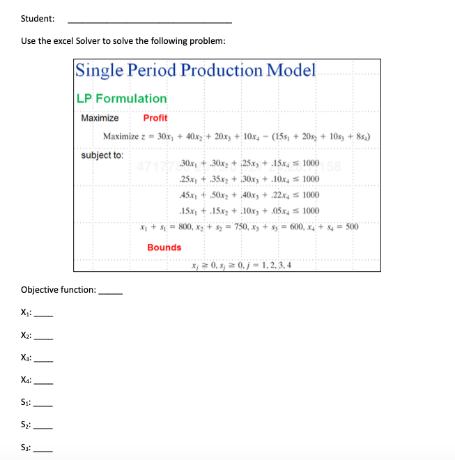 Solved Student: Use the excel Solver to solve the following | Chegg.com
