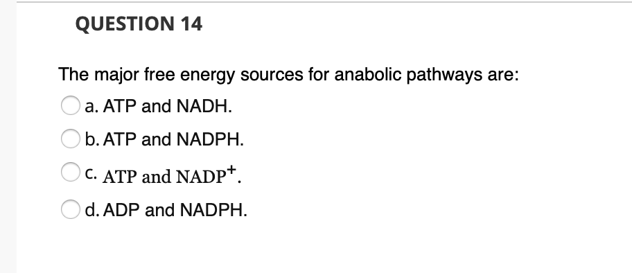 Solved QUESTION 14 The Major Free Energy Sources For | Chegg.com