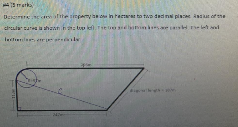 Solved Determine the area of the property below in hectares | Chegg.com