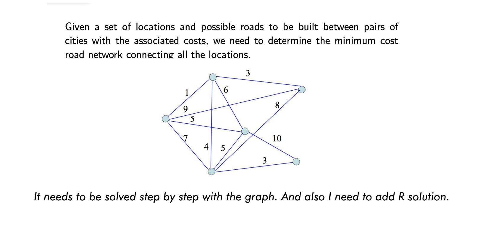 Solved Given A Set Of Locations And Possible Roads To Be | Chegg.com