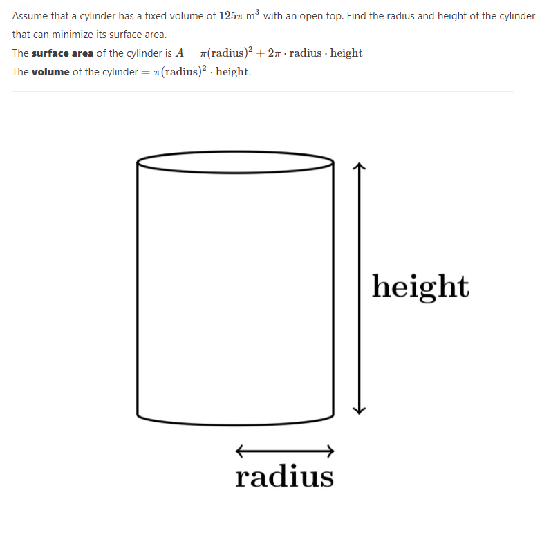 Solved Assume that a cylinder has a fixed volume of 125πm3 | Chegg.com