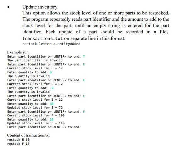 List inventory The stock level for each part is | Chegg.com