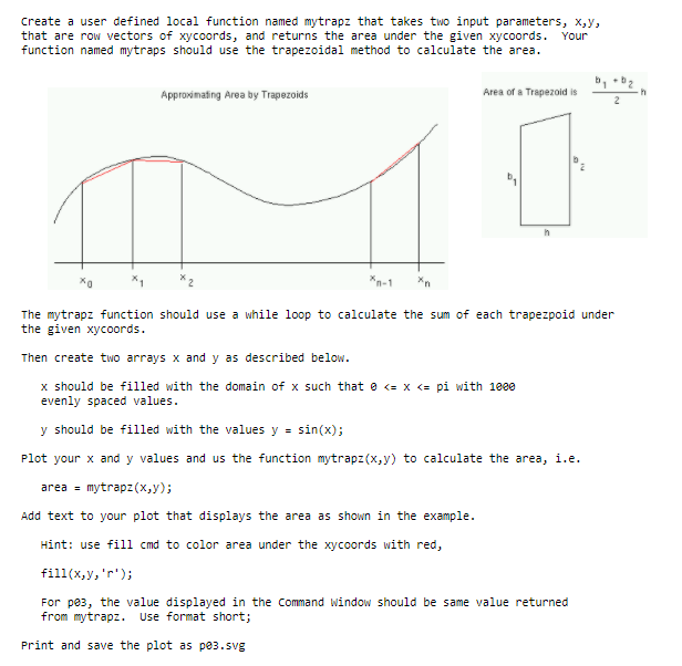 Solved Create a user defined local function named mytrapz | Chegg.com
