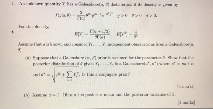 Solved 4. An unknown quantity Y has a Galenshore(a, 0) | Chegg.com