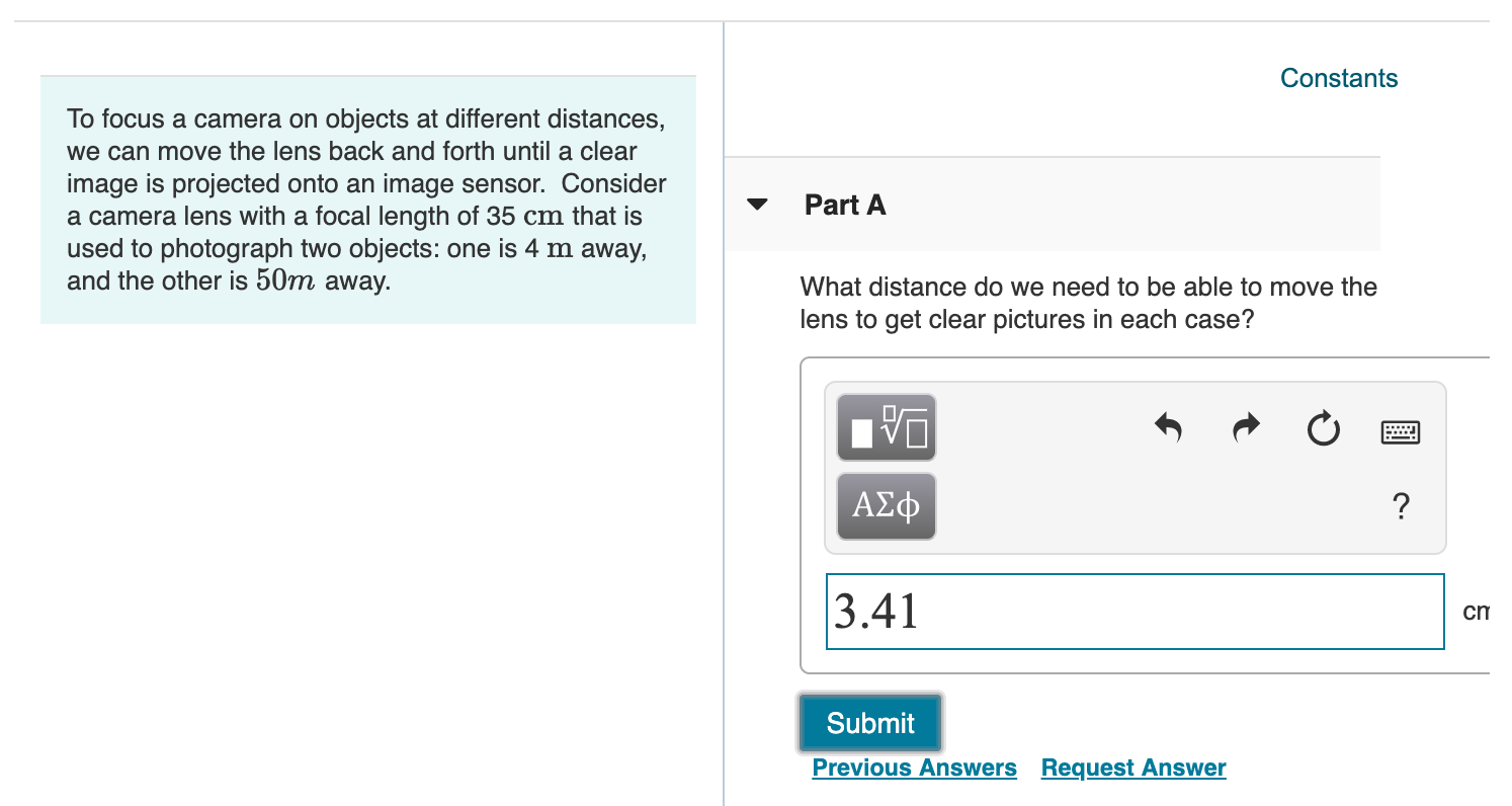 Solved Constants To focus a camera on objects at different | Chegg.com