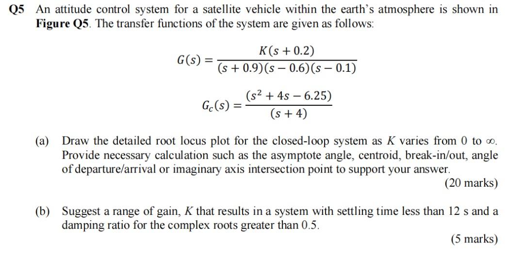 Q5 An attitude control system for a satellite vehicle | Chegg.com