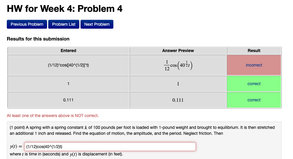 Solved HW for Week 4: Problem 2 Previous Problem Problem | Chegg.com