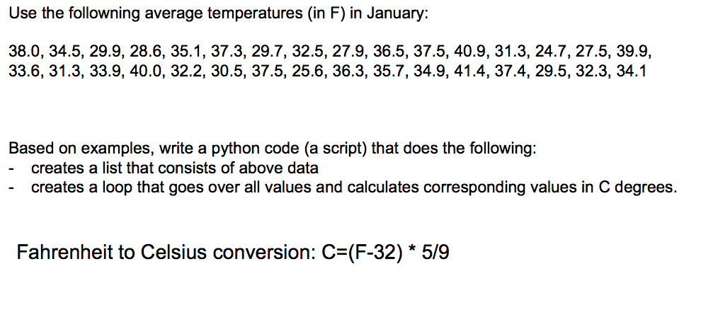 Solved Use the followning average temperatures (in F) in