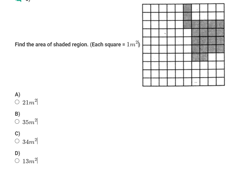 Solved Find the area of shaded region. (Each square =1 m2 ) | Chegg.com