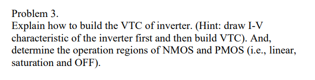 Solved Problem 3. Explain how to build the VTC of inverter. | Chegg.com