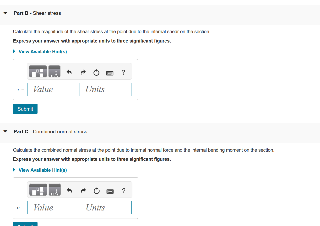 Solved Learning Goal: To calculate the normal and shear | Chegg.com