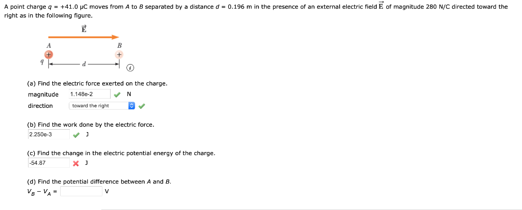 Solved A point charge q = +41.0 μC moves from A to B | Chegg.com