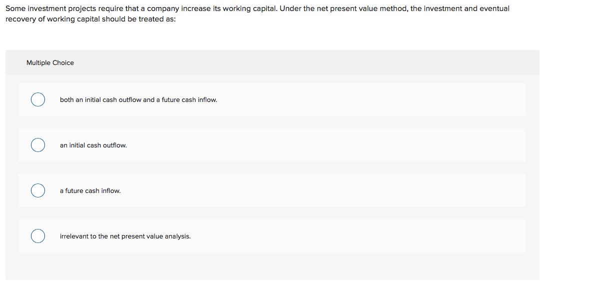 Solved Some Investment Projects Require That A Company Chegg