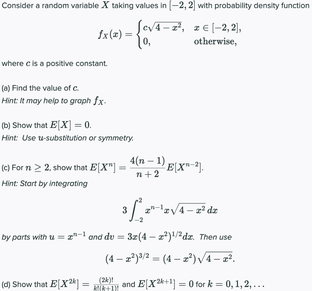 Consider a random variable X taking values in [−2,2] | Chegg.com