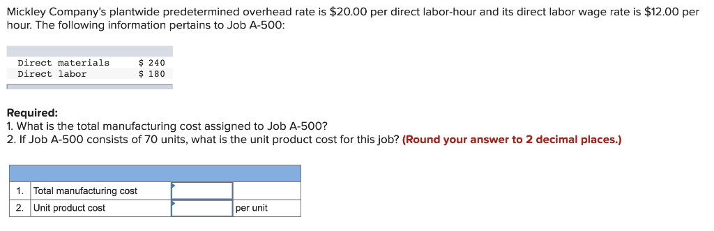 Solved Mickley Company's plantwide predetermined overhead | Chegg.com