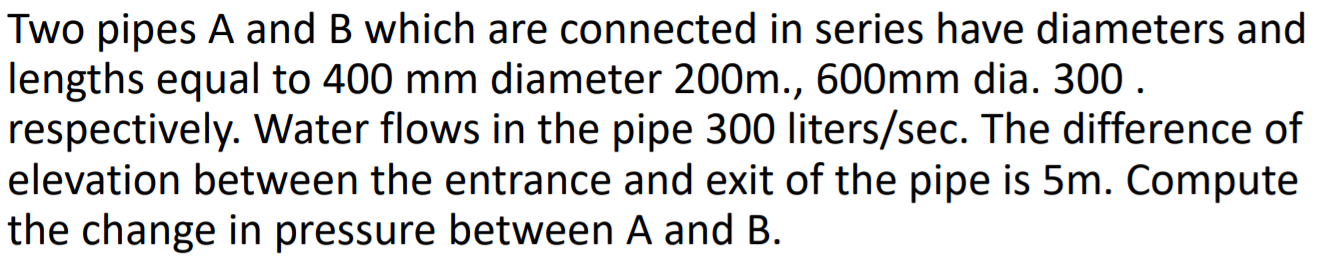 Solved Two Pipes A And B Which Are Connected In Series Have | Chegg.com