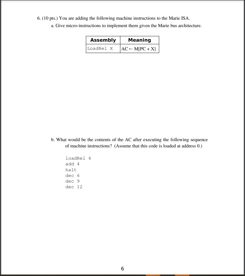 Solved 6. (10 pts.) You are adding the following machine | Chegg.com